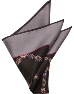 Joseph Abboud Pocket Square, Charcoal Floral Chain